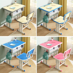 School-Style Adjustable Height Desk and Chair Set