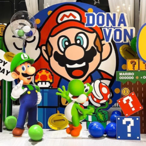 Super Mario-themed party setup