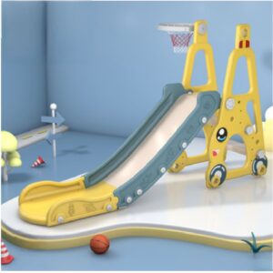 Toddler slide with basket hoop and ball