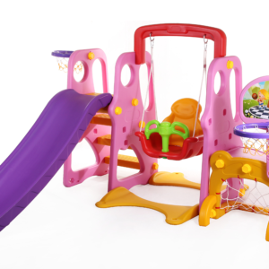 Kids Slide Swing Set Basketball Hoop Rings